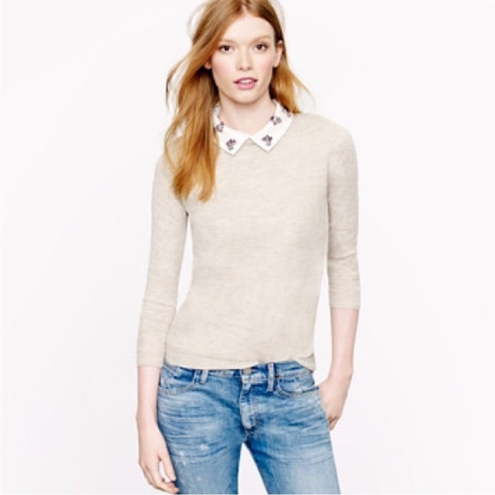J. Crew Linen Sweater with Convertible Jeweled Collar Size Medium